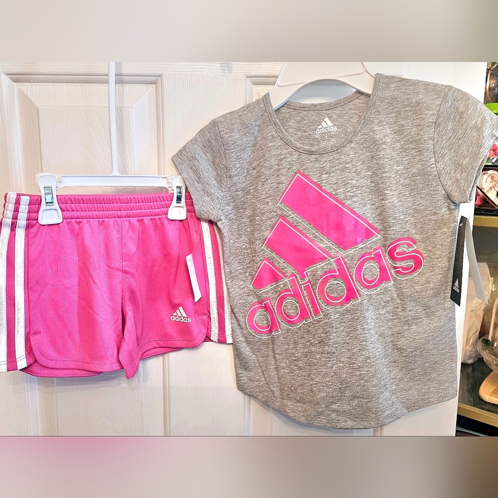 ***NWT ADIDAS HOT PINK/ GREY SZ 5 SHORTS/ TEE***